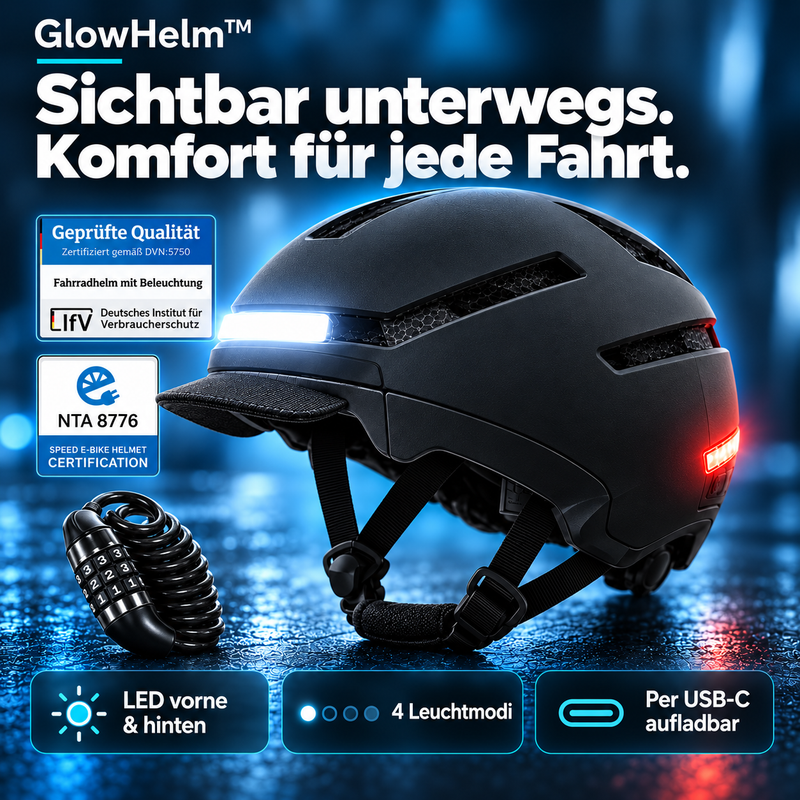 50% RABATT NUR HEUTE | GlowHelm™ - Fahrradhelm mit Front- und Rücklicht