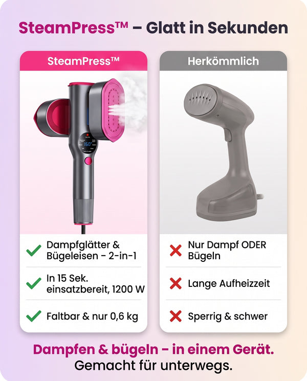 50% RABATT NUR HEUTE  SteamPress™ - Dampfglätter & Bügeleisen