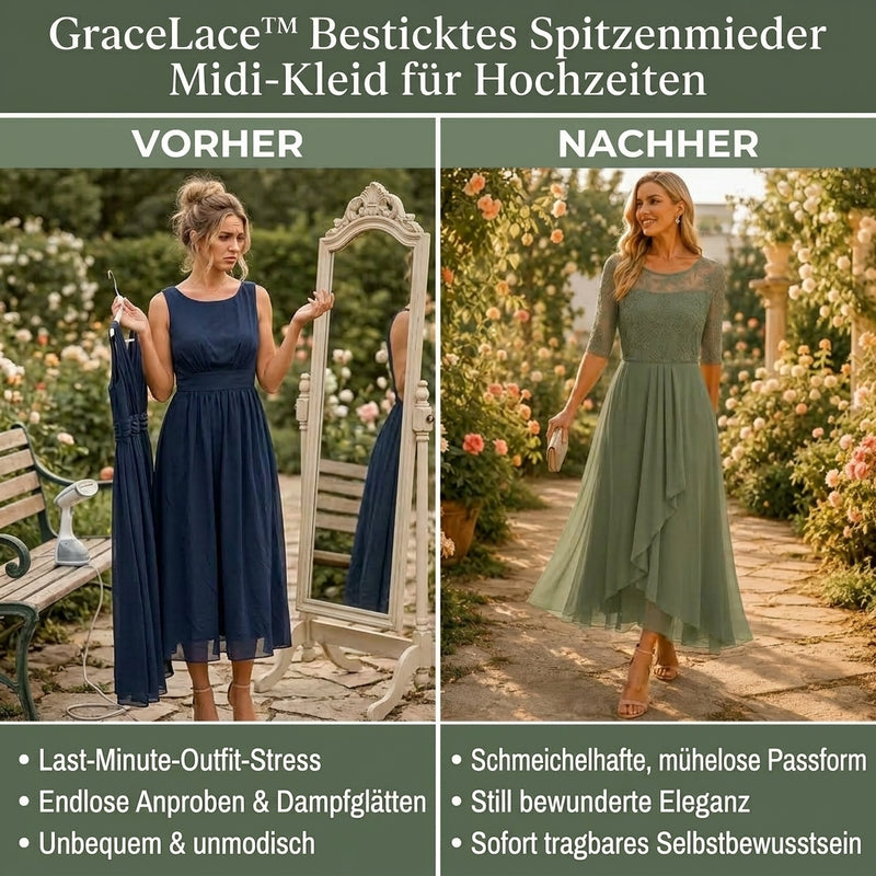 50% RABATT NUR HEUTE | GraceLace™ - Besticktes Midi-Kleid aus Spitze